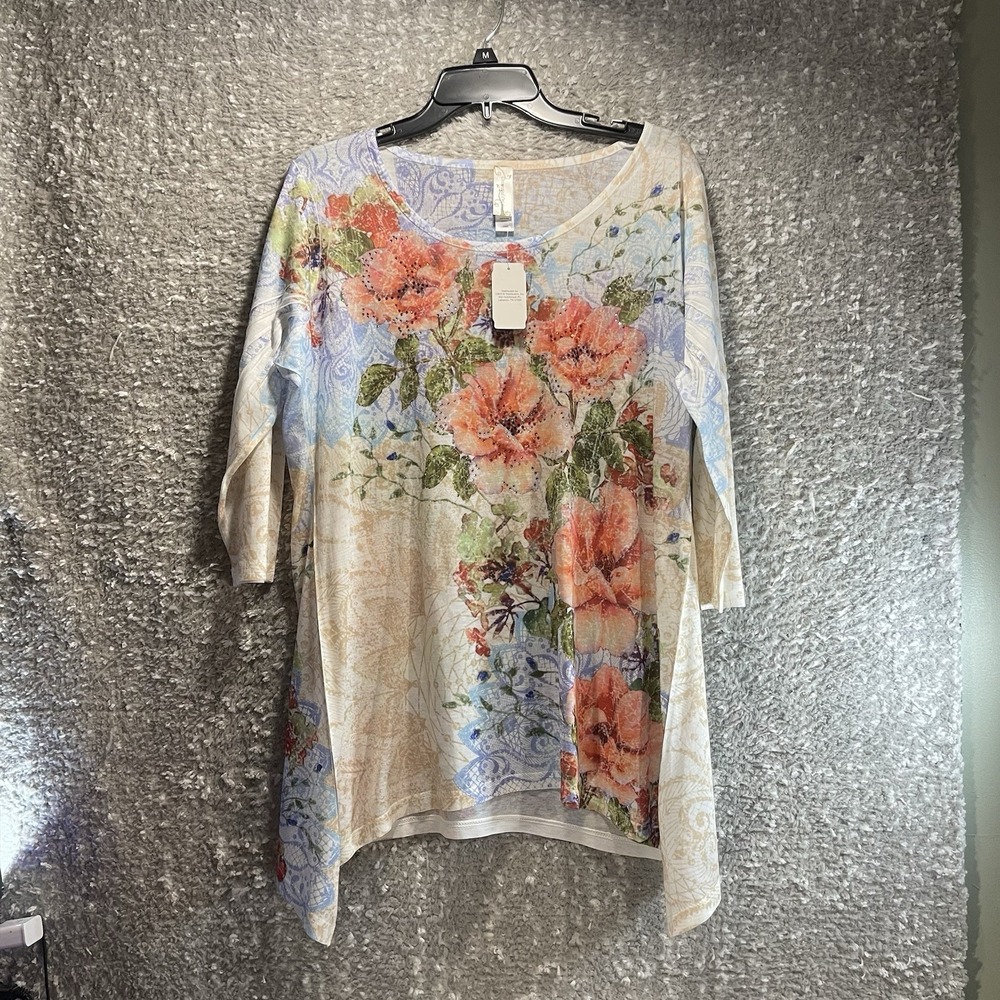 Decorated Originals Women's Wearable Art Tunic Top L Abstract Embellished NWT